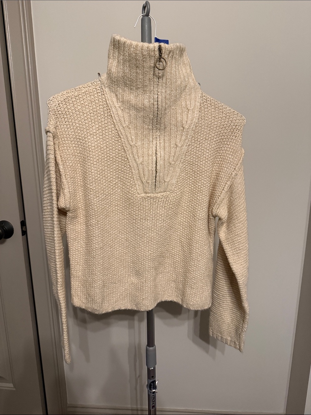 Universal Thread Cream Ribbed Half-Zip Funnel Sweater